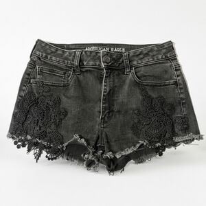 American Eagle Super Super Stretch X Black Lace Denim Shorts – Size 8